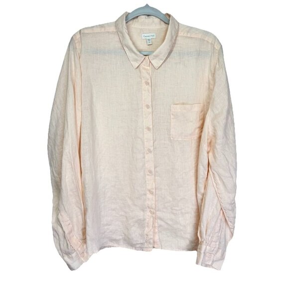 Garnet Hill Easy Linen Button Front Shirt Women’s 18 Light Orange Peach Pocket - Picture 1 of 8